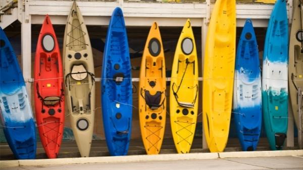 Colorful kayaks lined up