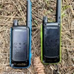 Motorola t800 and t801 walkie talkies in the dirt