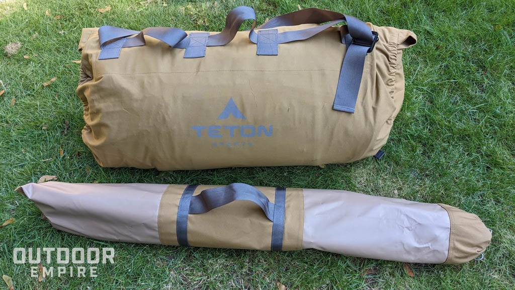 Teton mesa tent packed up in bags