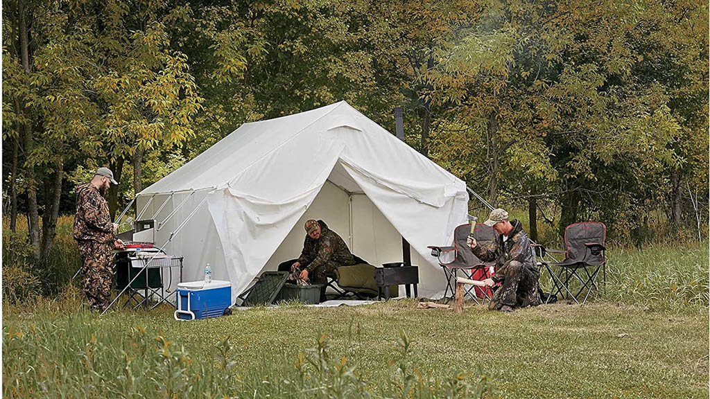 Wall tent with hunters