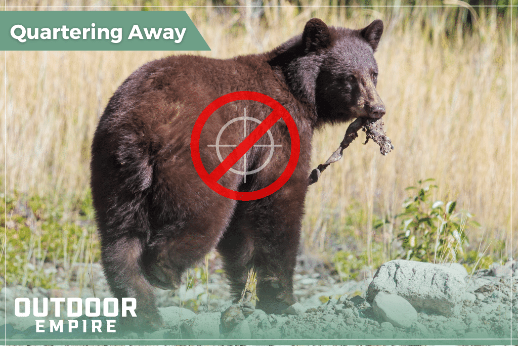 Graphic of black bear quartering away with crosshairs on the center and a do not shoot symbol over top